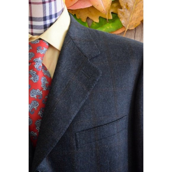 Canali Men's 1934 Super 120 Wool Tweed Plaid herringbone Sport Coat 48R